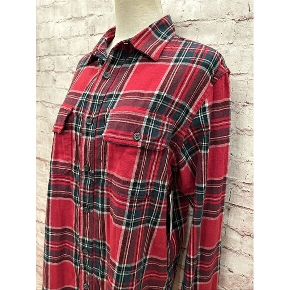 Old Navy Mens M Regular Fit Red Plaid Brushed Flannel Shirt Built in Flex NEW - Picture 3 of 4